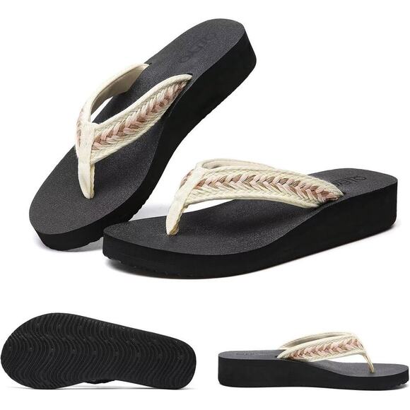 BOGO Wedge Sandals with Stylish Straps for Women Dressy Comfortable Khaki SZ 9 - Picture 2 of 5